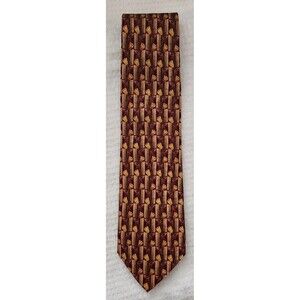 Ermenegildo Zegna Men's Necktie Luxury Italy 100% Silk Gold Red Brown Floral EUC